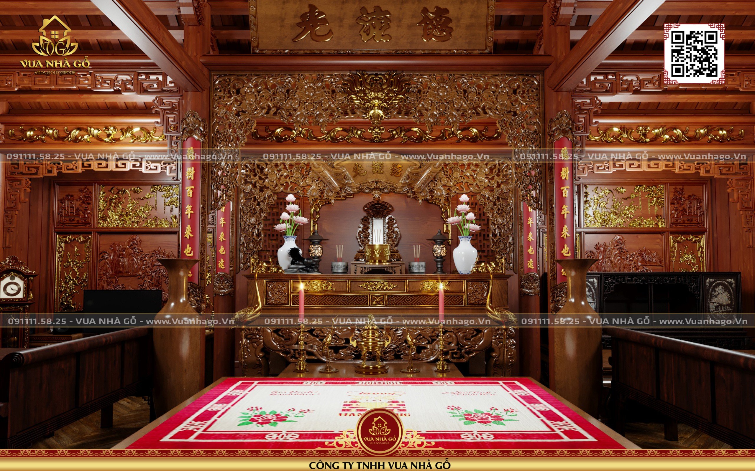 Nội Thất Nhà Gỗ 3 Gian Căm Xe Lào